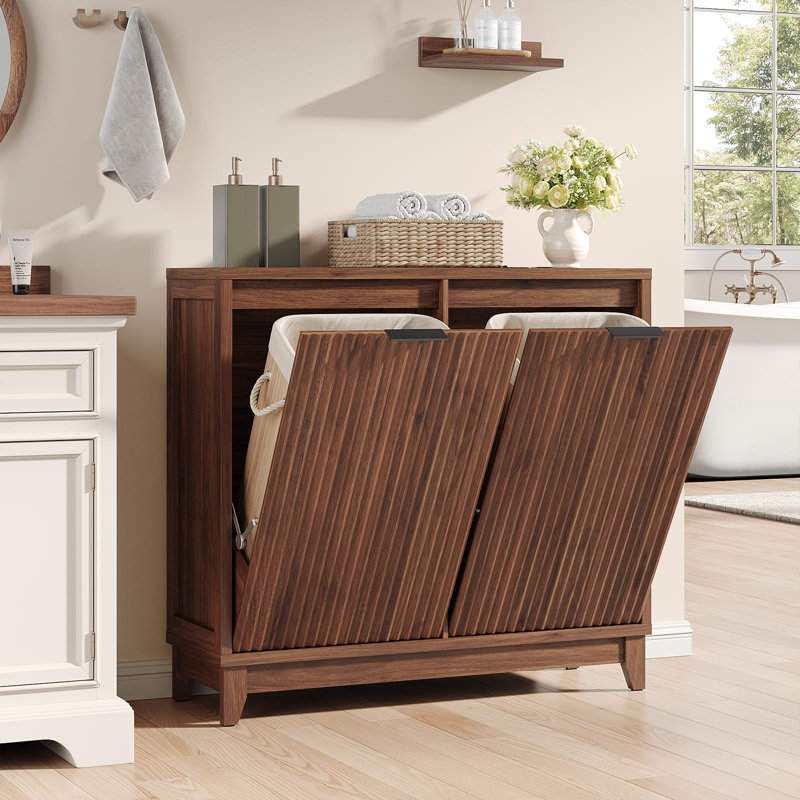 Armoire à poubelle double basculante avec contrôle des odeurs, Noyer