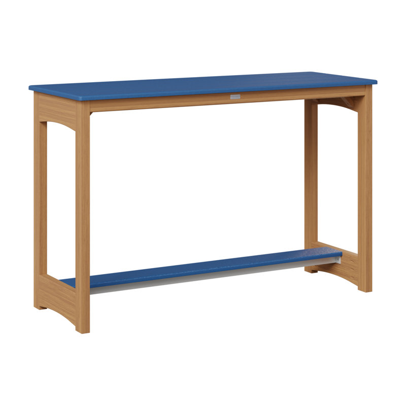 Balcony Outdoor Bar Table, 38.5" H x 60" W x 22" D, Pacific Blue, Natural Teak