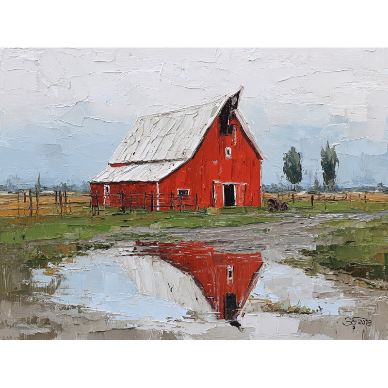 «Red Barn Reflection II», art mural sur toile tendue