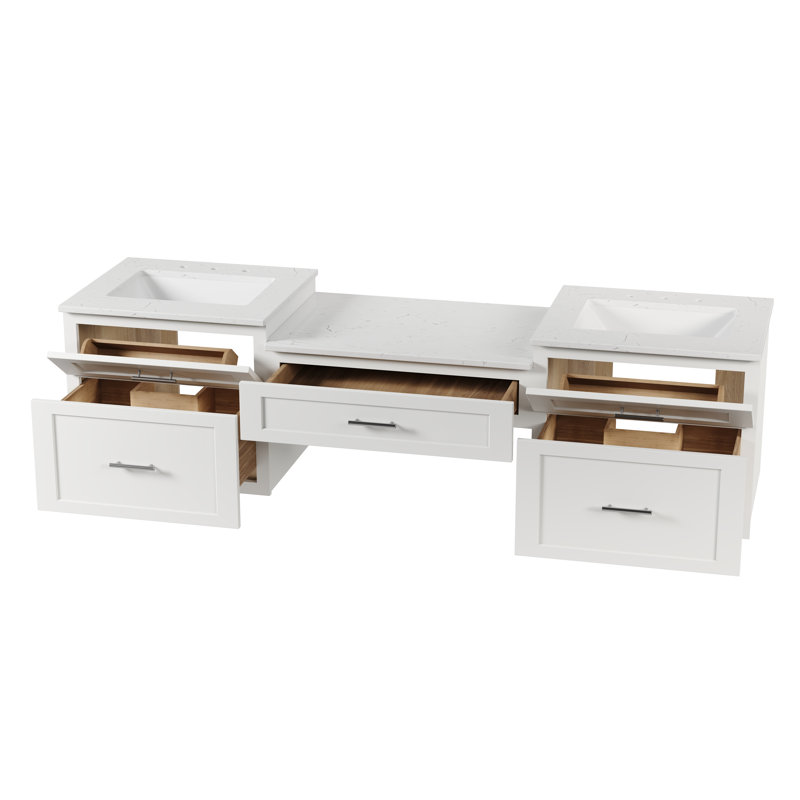  Meuble-lavabo mural double 78 po avec comptoir Carrara, Blanc