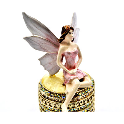 Fée assise sur une boîte à bijoux. Cristaux autrichiens sertis à la main