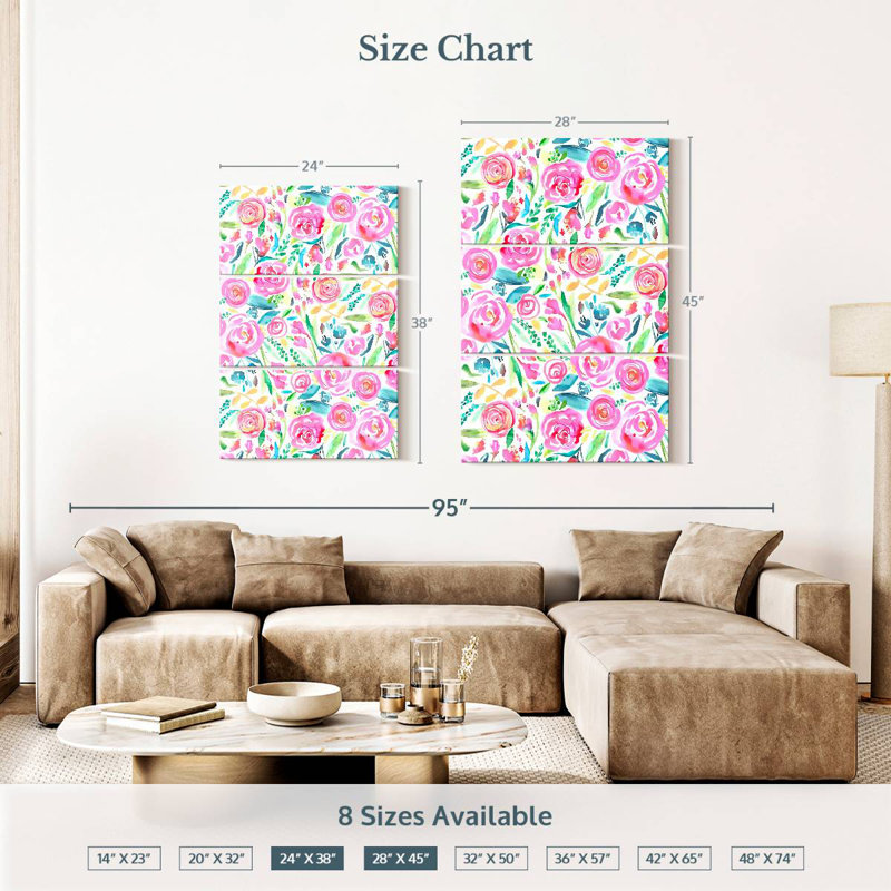 Harnek roses printanières pastel, H 38 po x l 24 po