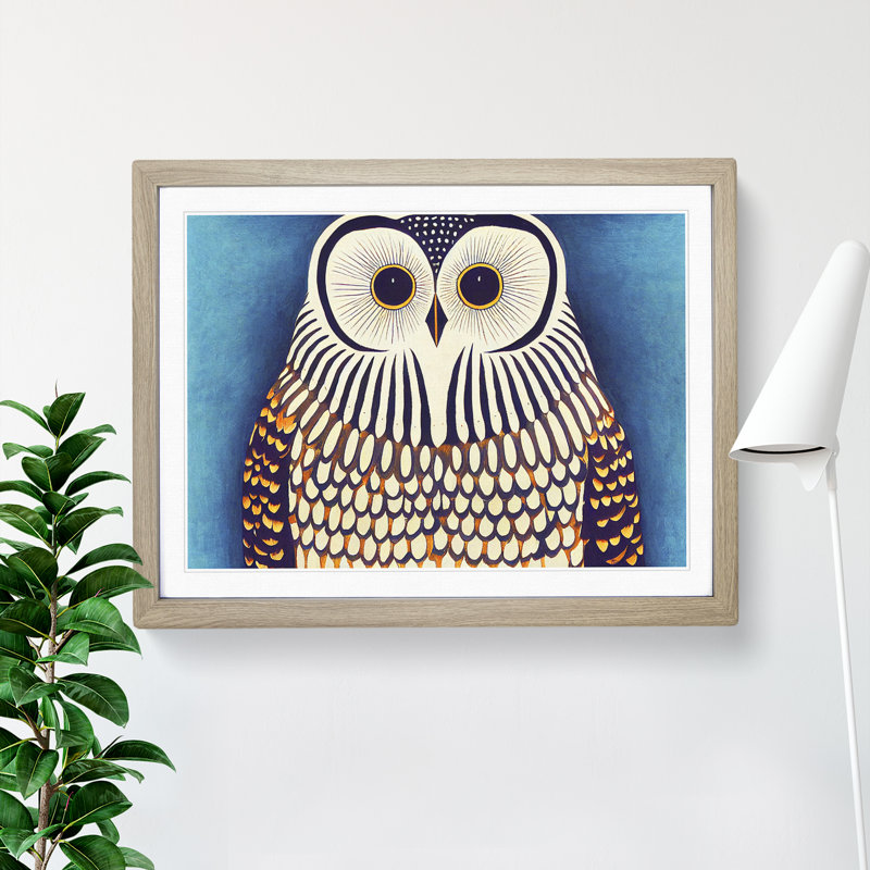 Edgy Owl - Single Picture Frame Print, 25cm H x 34cm W x 2cm D, Oak Frame