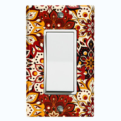 Red Tan Bundle Mandala Flowers Tile Patterned 1 - Gang Rocker Standard Wall Plate