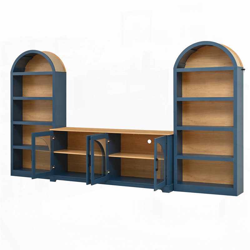 Ensemble de meuble télé 3 pièces avec bibliothèque pour téléviseur de 70 po ou moins, Bleu