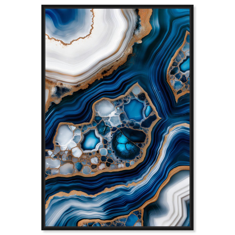 «Azure Alveoli I», art mural géode bleue par , Cadre flottant noir, H 16 po x l 11 po