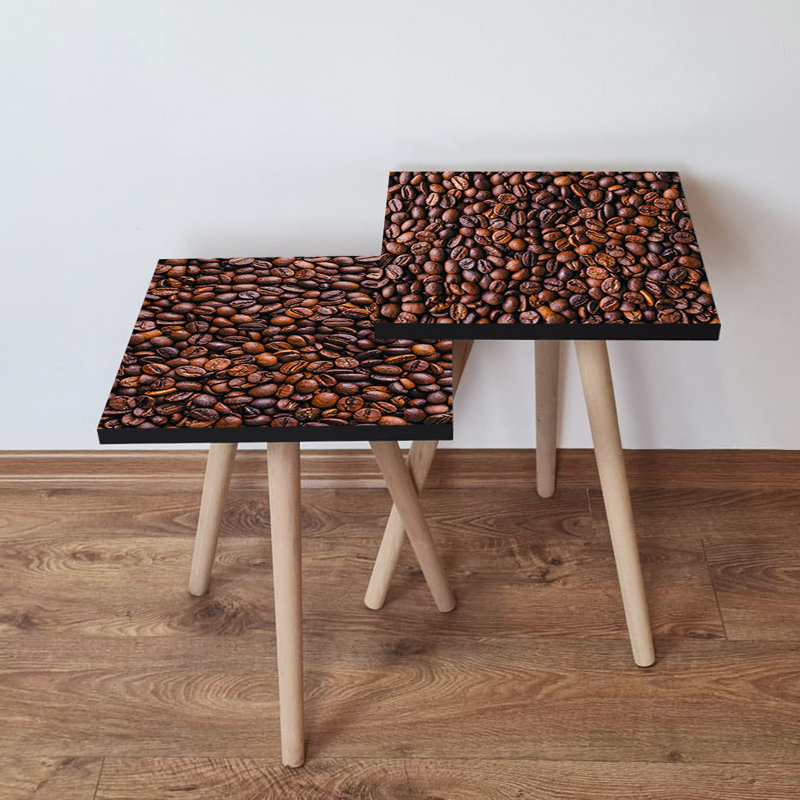 Tables gigognes modernes (2 pièces), panneau de fibres à densité moyenne brun avec pieds en bois de hêtre, plus grande table: 13,8 po x 18,5 po x 13,8 po | Petite table: 13,8 po x 16,5 po x 13,8 po | Conception 100% durable et élégante pour la maison et le bureau