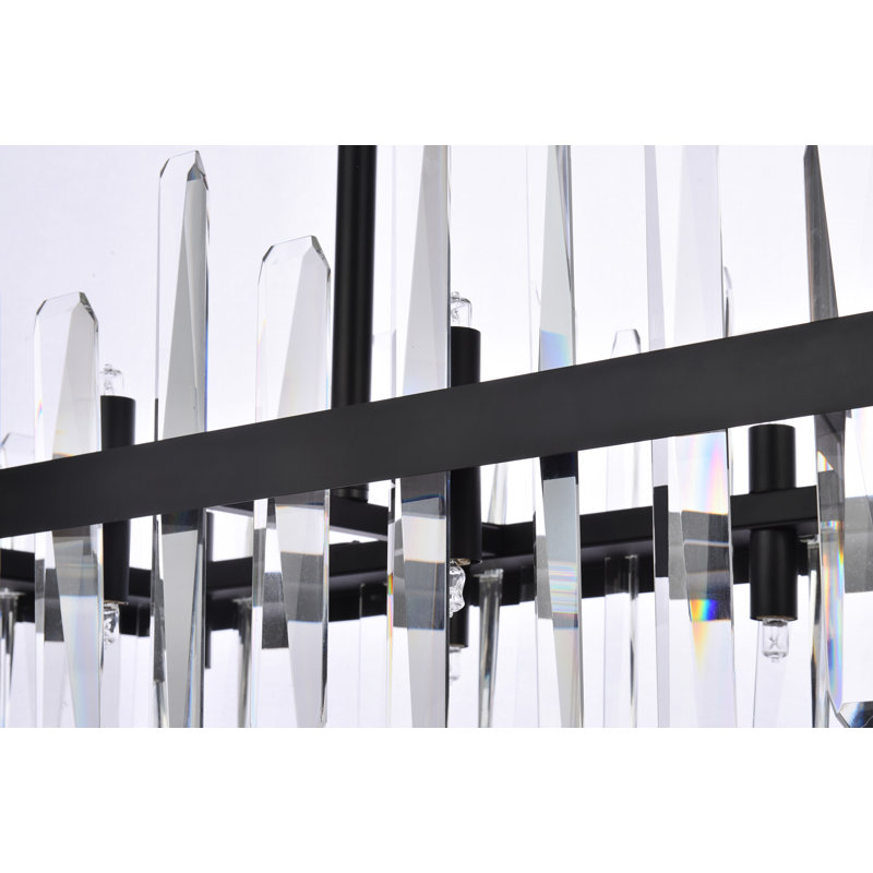Lustre carré / rectangulaire à 16 lumières pour îlot de cuisine avec détails en cristal Marlow, H 12 po x l 36 po x P 12 po
