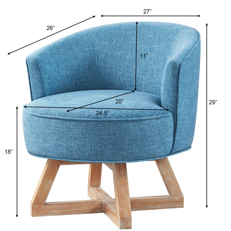 Fauteuil pivotant à 360° bleu, lin confortable, piètement en bois pour bureau, pieds massifs bleus. Une expérience unique.