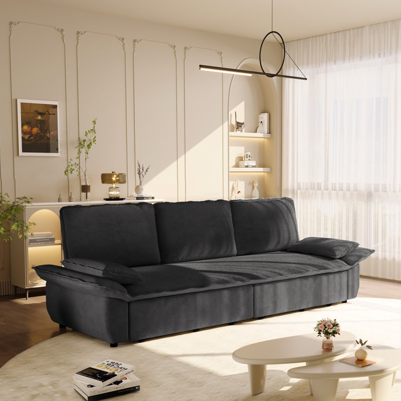 Lit convertible 3 en 1 en velours côtelé gris, 240 cm (94,5 po), format King, confortable pour regarder la télévision, offrant un bon soutien et un gain de place pour les petites chambres.