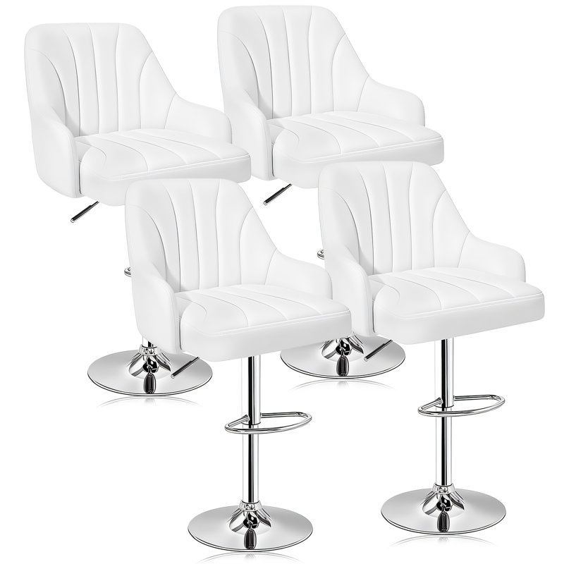 Ensemble de 4 tabourets de bar pivotants réglables en similicuir, hauteur de comptoir rembourrée avec tabouret à haut dossier pour îlot de cuisine, blanc