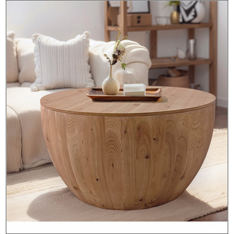 Table basse de style rétro en forme de seau pour bureau, H 17,72 po x L 31,5 po x l 31,5 po, Naturel