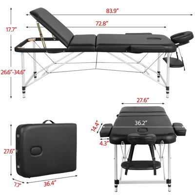 Crenwick Portable 3-Fold Aluminum Frame Massage Bed with Headrest