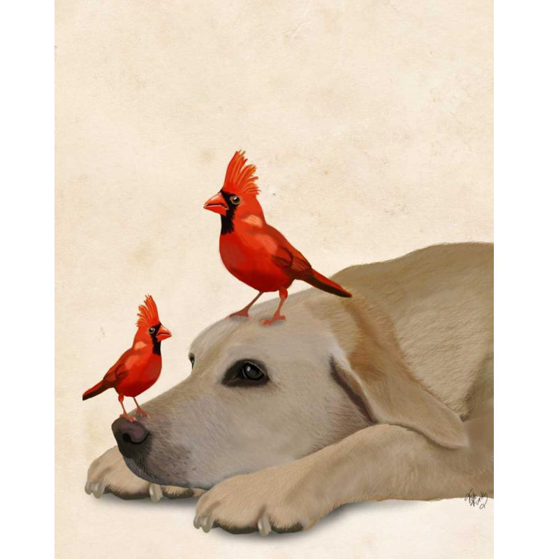 Art sur toile tendue «Lark Manor ™ Fab Funky Gallery»: Labrador avec oiseaux rouges, H 45 po x l 36 po