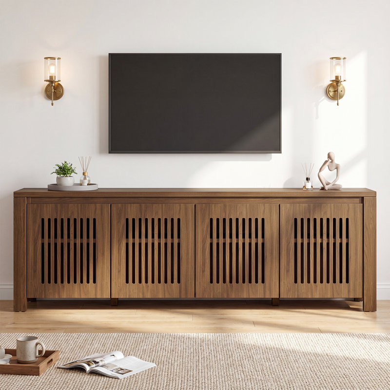Meuble télé 55 po avec portes pour téléviseur de 65 po, centre de divertissement de ferme avec 8 cubes de rangement pour le salon, la chambre à coucher