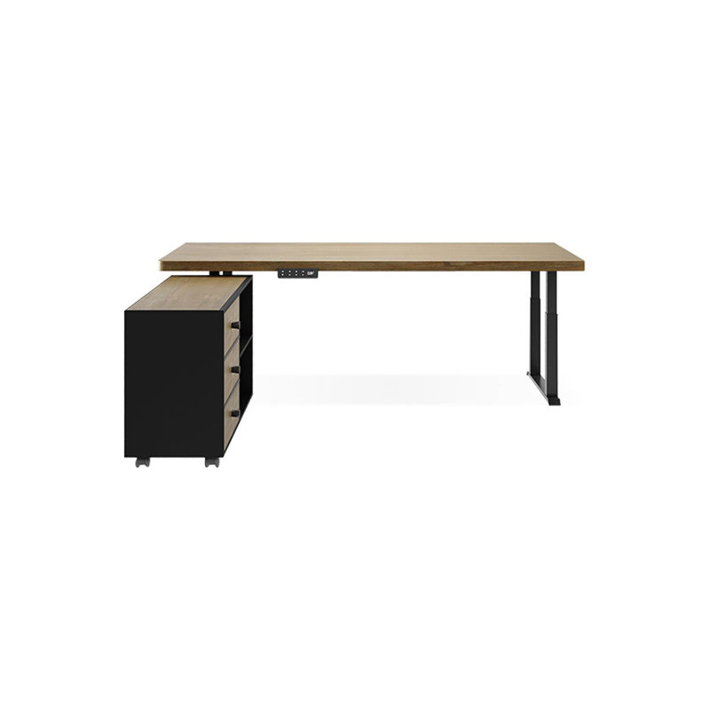 Bureau 3 tiroirs brun clair + bois massif rectangulaire + acier, 46.85" H x 62.99" W x 31.5" D, Retour à gauche