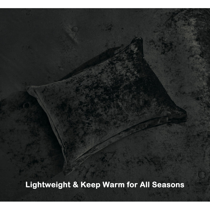 Lux Distressed Velvet Reversible Comforter Set, Queen Comforter + 2 Standard Shams, Black