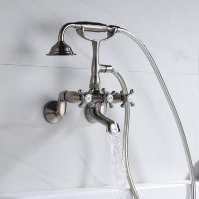 3 Handle Bathroom Clawfoot Tub Faucet with Diverter