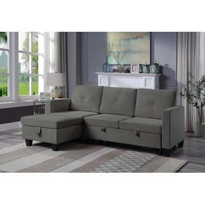 Canapé-lit modulaire réversible en velours gris clair de 82,5 po avec méridienne Nova