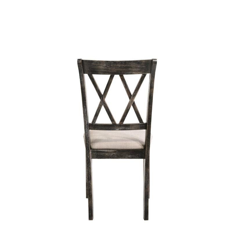 De 2 chaises d'appoint Ii - Beige et gris. Élégante chaise sans accoudoirs à dossier haut en bois Xx. Siège rembourré doux pour une utilisation prolongée. Bois d'hévéa durable et bois composite. Tablier classique avec pieds tournés. 9 po