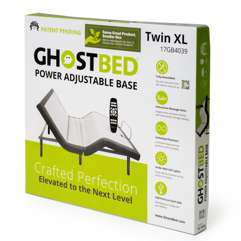 Ghostbed Adjustable Bed Frame & Power Base With Wireless Remote, Zero Gravity & Massage Settings, Twin XL