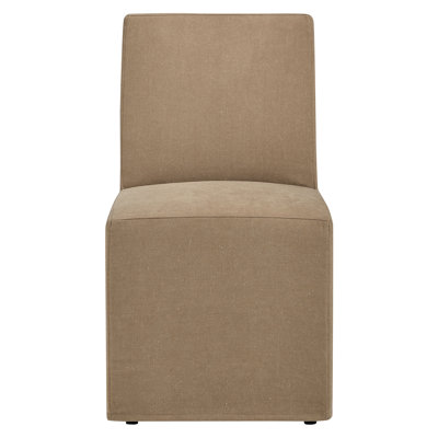 Tessera Upholstered Linen-Blend Slipcovered Dining Chair In Almond