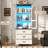 75"H Tall Farmhouse Kitchen Pantry Cabinet With LED Lights, Wooden Storage Cabinet With Arched Glass Doors & 3 Drawers, Pantry Organizers And Storage, Rustic Wood Cupboard For Kitchen, Dining Room-164269423