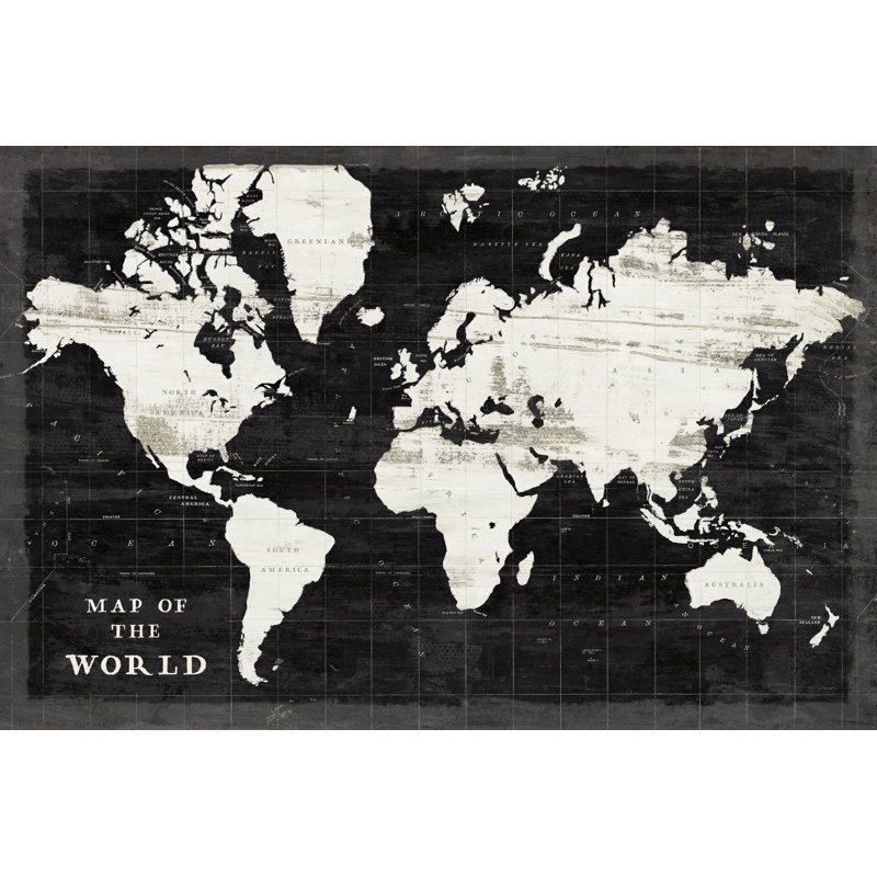 Carte du monde noire, H 36 po x l 24 po