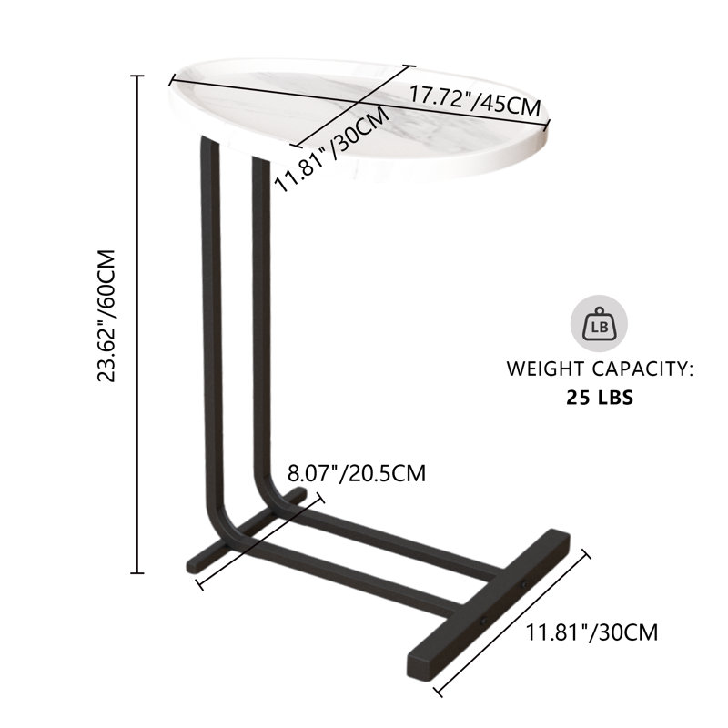 C-Shaped Side Table, C Table End Table For Sofa And Bedside, Couch Side Tables, Wood C-Shaped End Table With Metal Frame Slide For Bedroom Living Room (White)