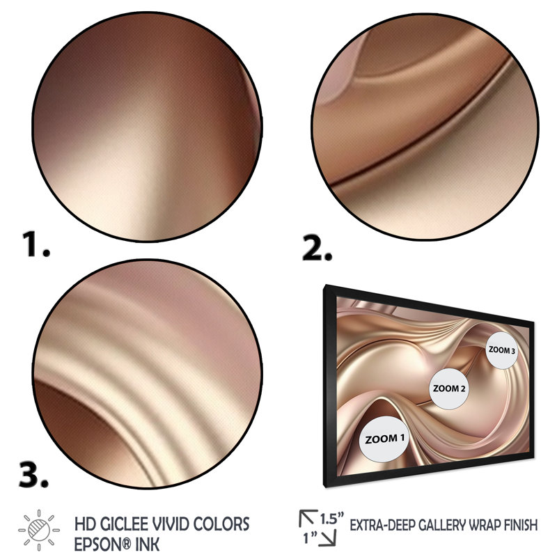 Luscious liquide or en rose discret et taupe VI - reproduction sur toile, L 20 po x H 12 po, Toile avec cadre photo noir