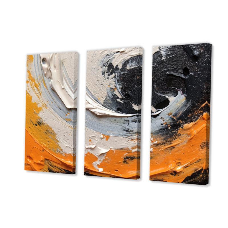 «Orange and Black Mystic Spirals II», 3 impressions sur toile tendue, H 28 po x l 36 po x P 1 po