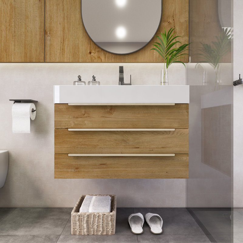Platte 29.5'' Single Bathroom Vanity with Acrylic Top, Oak