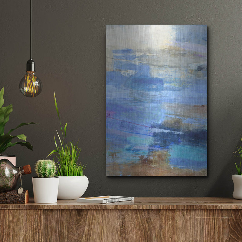 Art mural en métal Winston Porter «Blue Wave 2» par Suzanne Nicoll, H 16 po x l 12 po