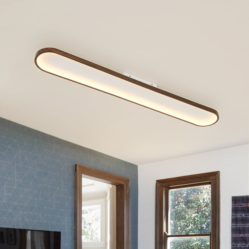 Walnut-Tone Oblong Dimmable LED Semi-Flush Mount