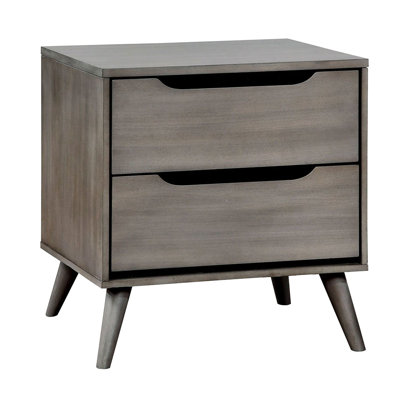 2 Gray Nightstand For Bedroom In Mid-century Modern Solid Wood Finish Intrigue