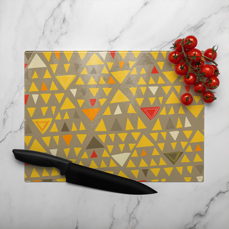 Geometric Triangles Glass Chopping Board, 40cm L x 28cm W