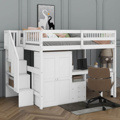 Loft Bed Combining Stairs Bookshelf Drawers Desk And Wardrobe by Harriet Bee