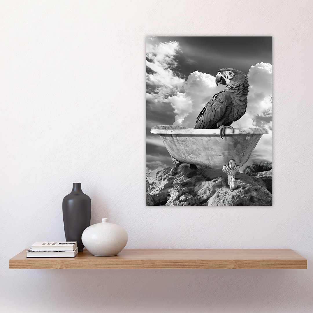 Macaw Parrot Bird on Bathtub Surreal Wall Art Print