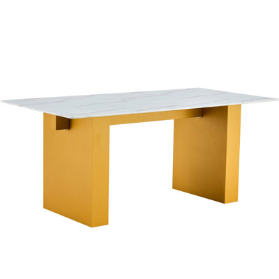 Grande table avec finition dorée et plateau en verre, 71 po x 35,4 po 30 po, pour la surface de vie Pieds rectangulaires dorés 71 po x 35,4 po x 30 po