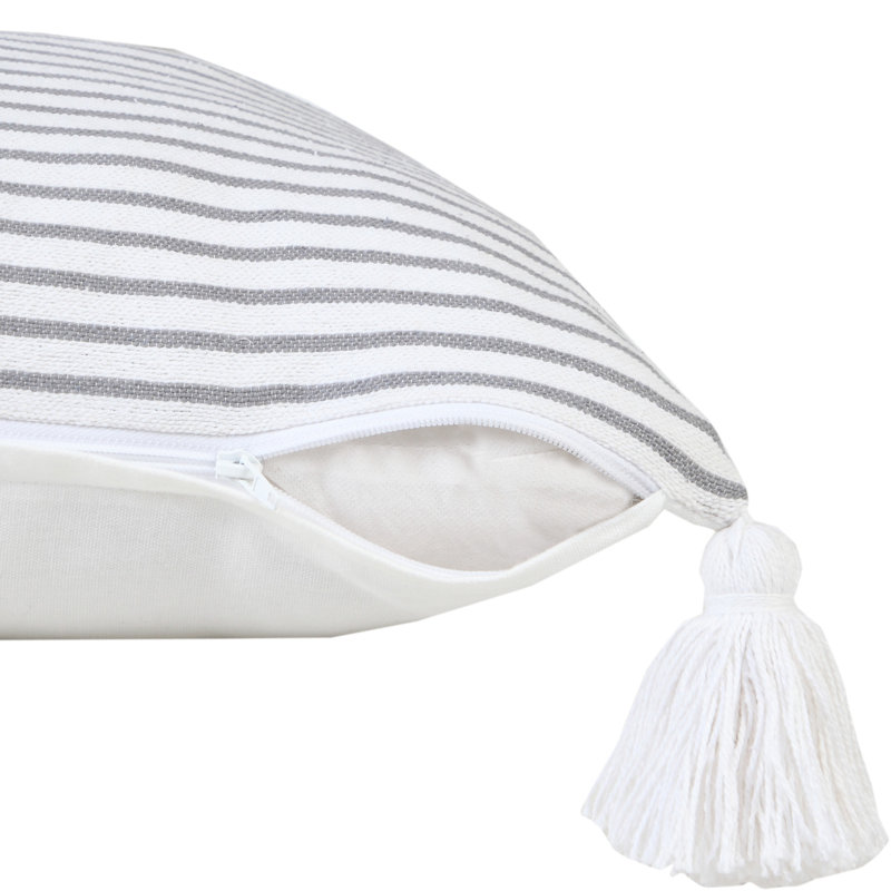 Housse de coussin décoratif à rayures 100% coton, Gris clair / Blanc, Housse de coussin seulement - sans coussin