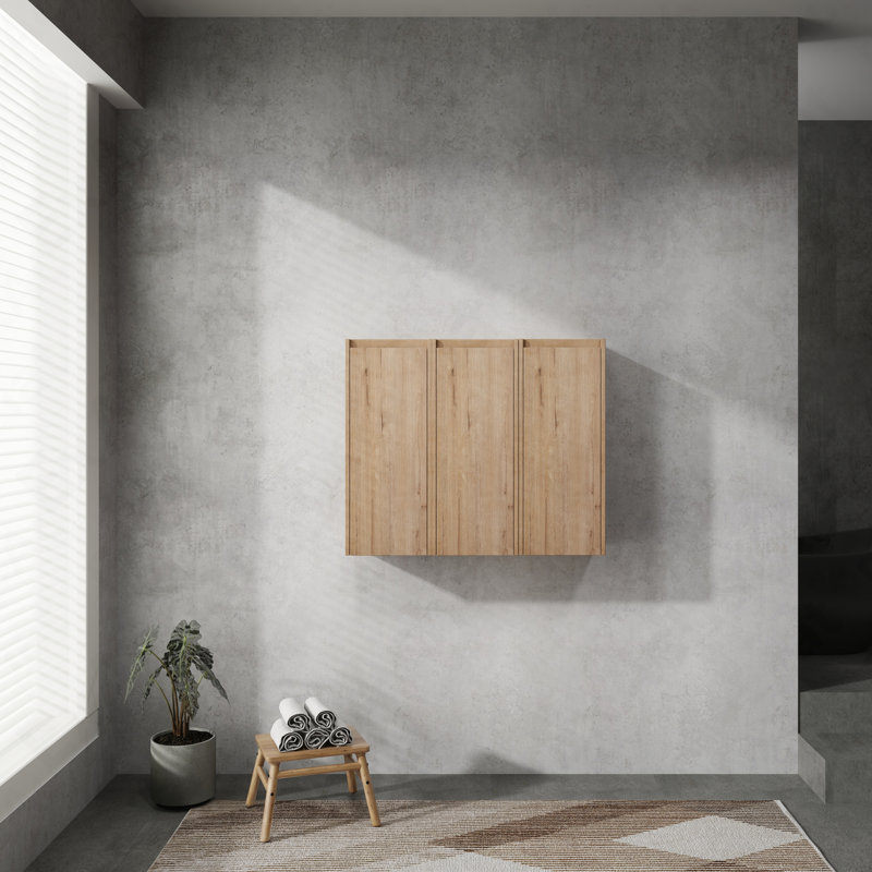 12" Bathroom Side Cabinet, 3-Soft Close Doors, Float Mounting Design, 12*3, Brown