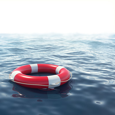 Red Lifebuoy In Blue Sea by Rost-9D - Wrapped Canvas Print