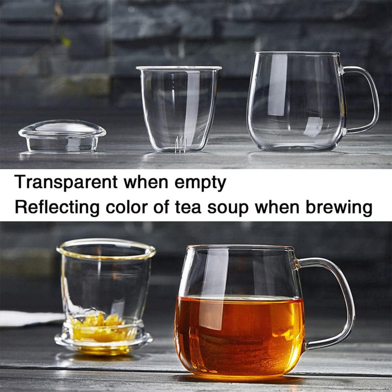Tasse à thé en verre avec infuseur et couvercle Borosilicate Teacuptea Verre transparent pour thé à feuilles mobiles Blooming Tea Va au micro-ondes et au lave-vaisselle