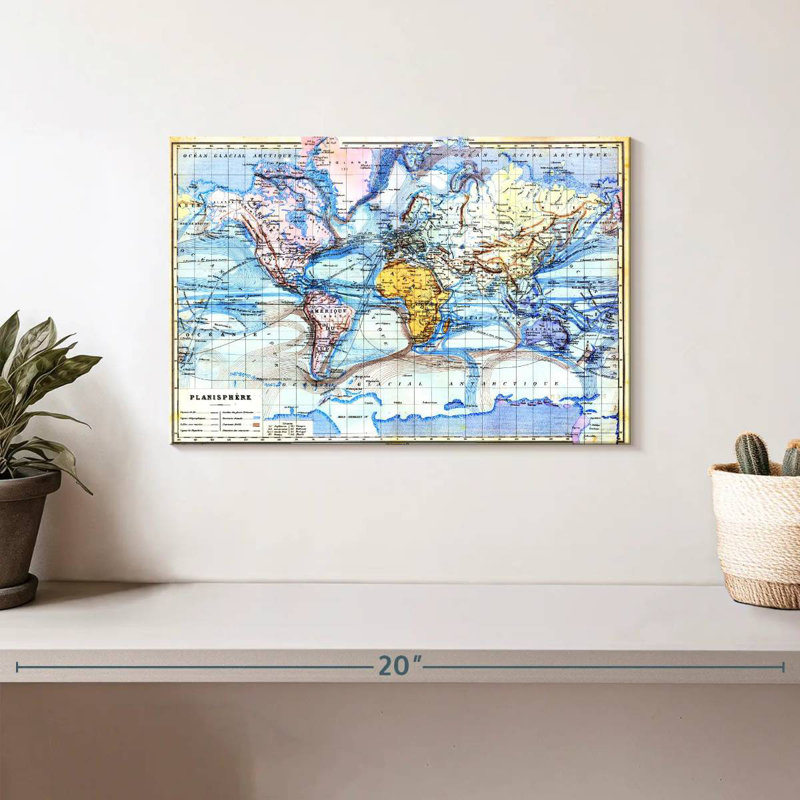 Ancienne carte Aletra Planisphere, H 8 po x l 12 po