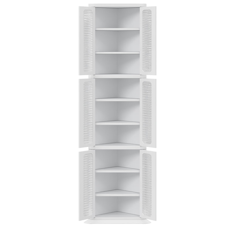 Armoire de rangement d'angle de 64 po de hauteur avec portes et tablettes, organisateur de salle de bain blanc, garde-manger, vitrine de salon, bibliothèque blanche