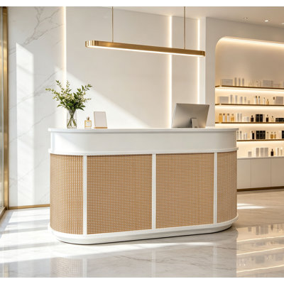 Vintage Reception Desk with Storage, Multi‑Use Front Counter for Office, Retail, Business and Check‑In Area