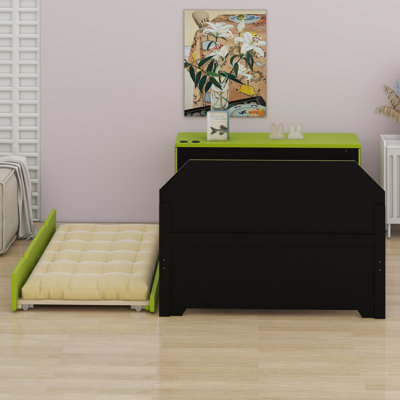 Lit de jour en bois avec couchette, bureau et port USB