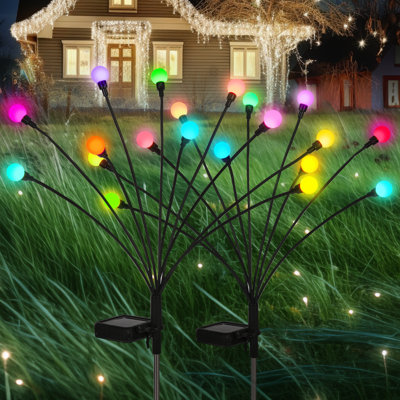 Solar Lights Outdoor Garden 20 LED Firefly Outdoor Garden Lights Waterproof Solar Powered Swaying Light for Pathway Yard Patio Decoration (2 Pack Colorful)