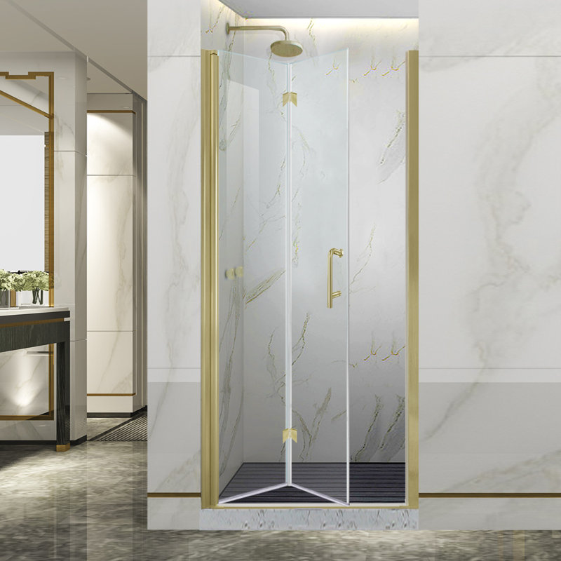 30-31.9 in. W x 72 in. H Frameless Bi-fold Shower Doors with Clear SGCC Tempered Glass, Brushed Gold