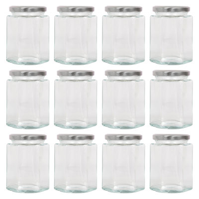 Hexagonal Glass Jam Jars with Screw-Top Metal Lids - 250ml